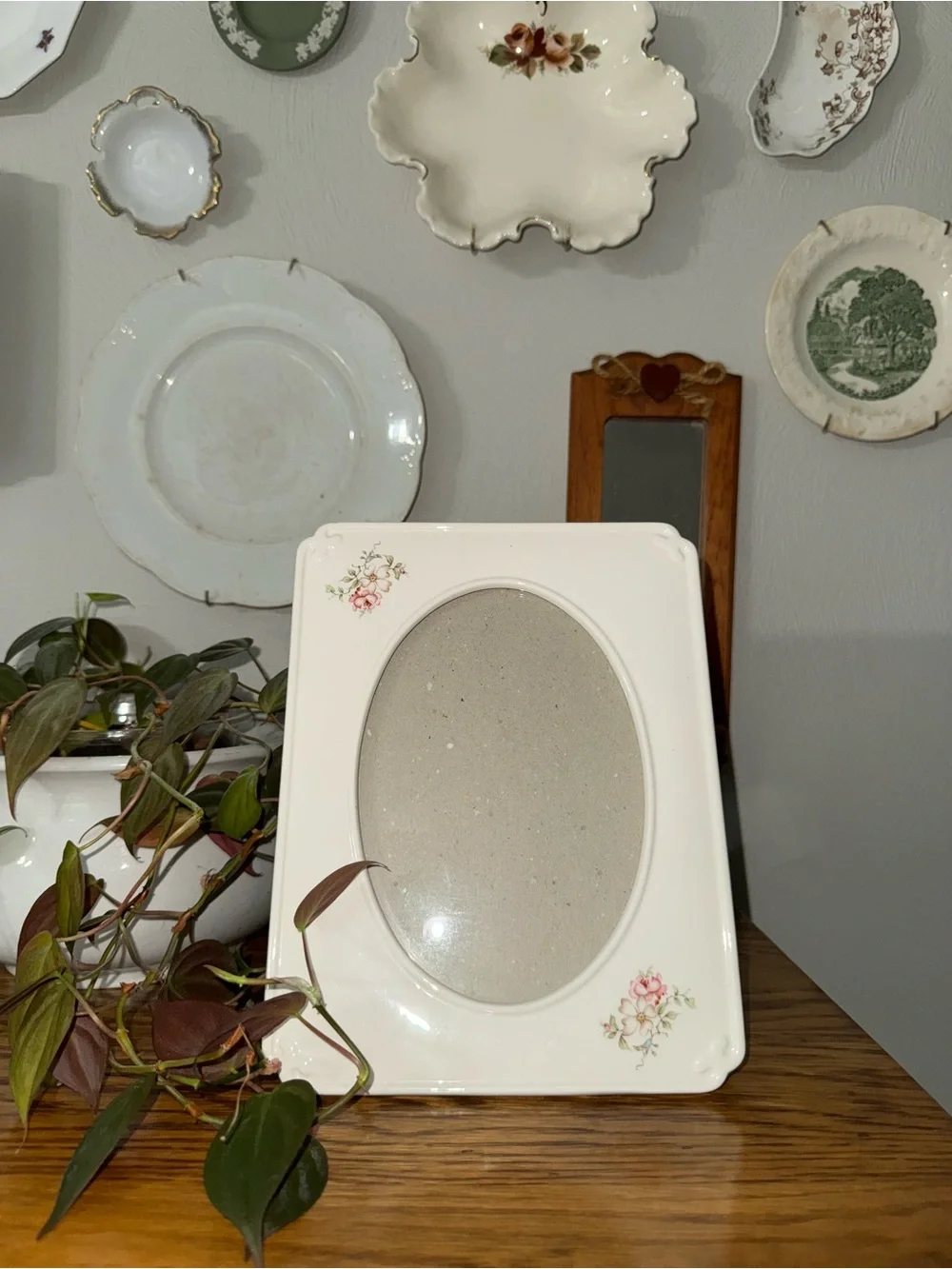 Weston White Oval Photo Frame with Pink Floral Accents